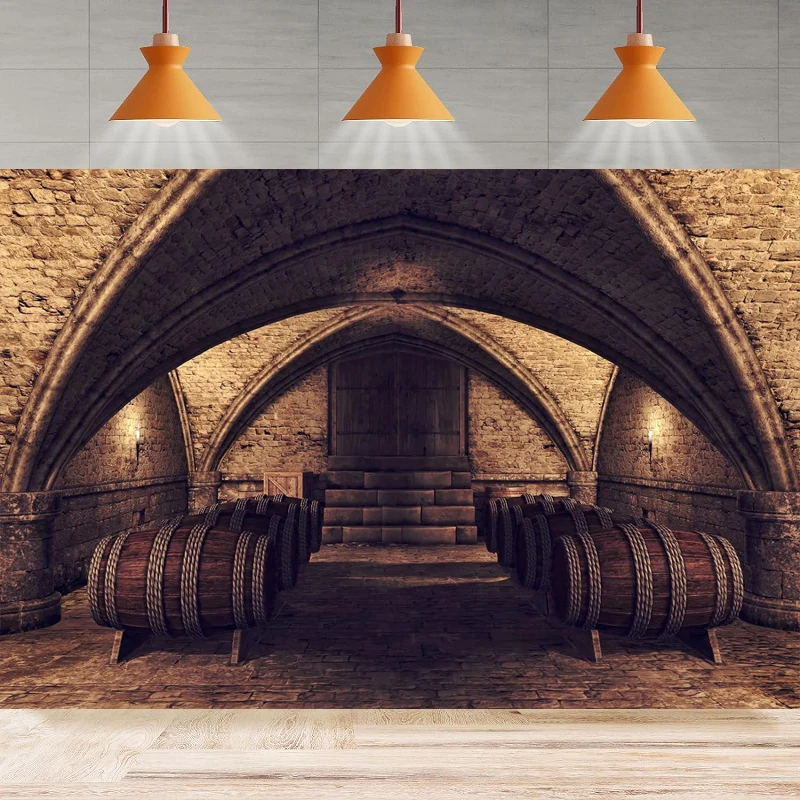 

Wine Barrels Photography Background Cellar Barn Cowboy European Vintry Brick Wall Cellar Interior Party Backdrop Wall Banner