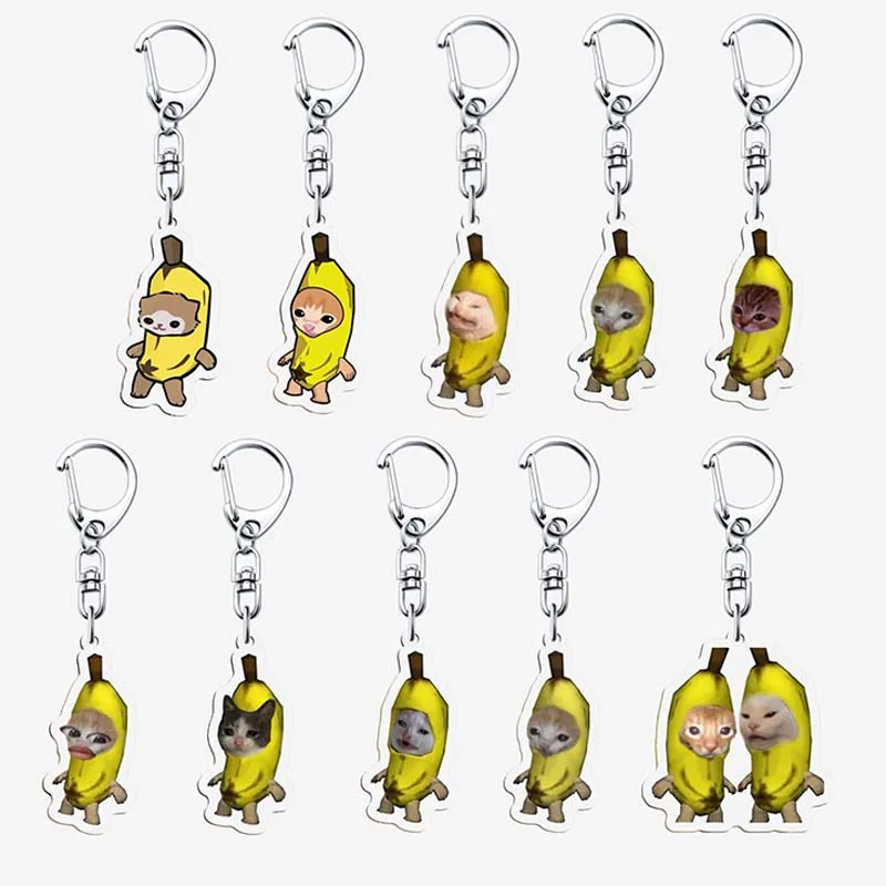 

Creative Cute Banana Cat Meme Keychain Girl Students Funny Happy Love Bread Black Cats Lanyard Small Pendant Phone Chain Jewelry