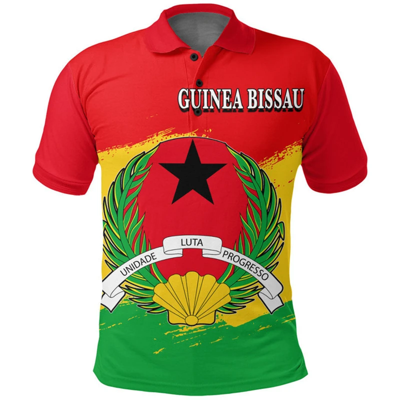 Guinea-Bissau Flag Polo Shirt Men Summer GW Emblem 3d Print Tee Shirts Tops Casual Streetwear Short Sleeve Loose Lapel Tshirt