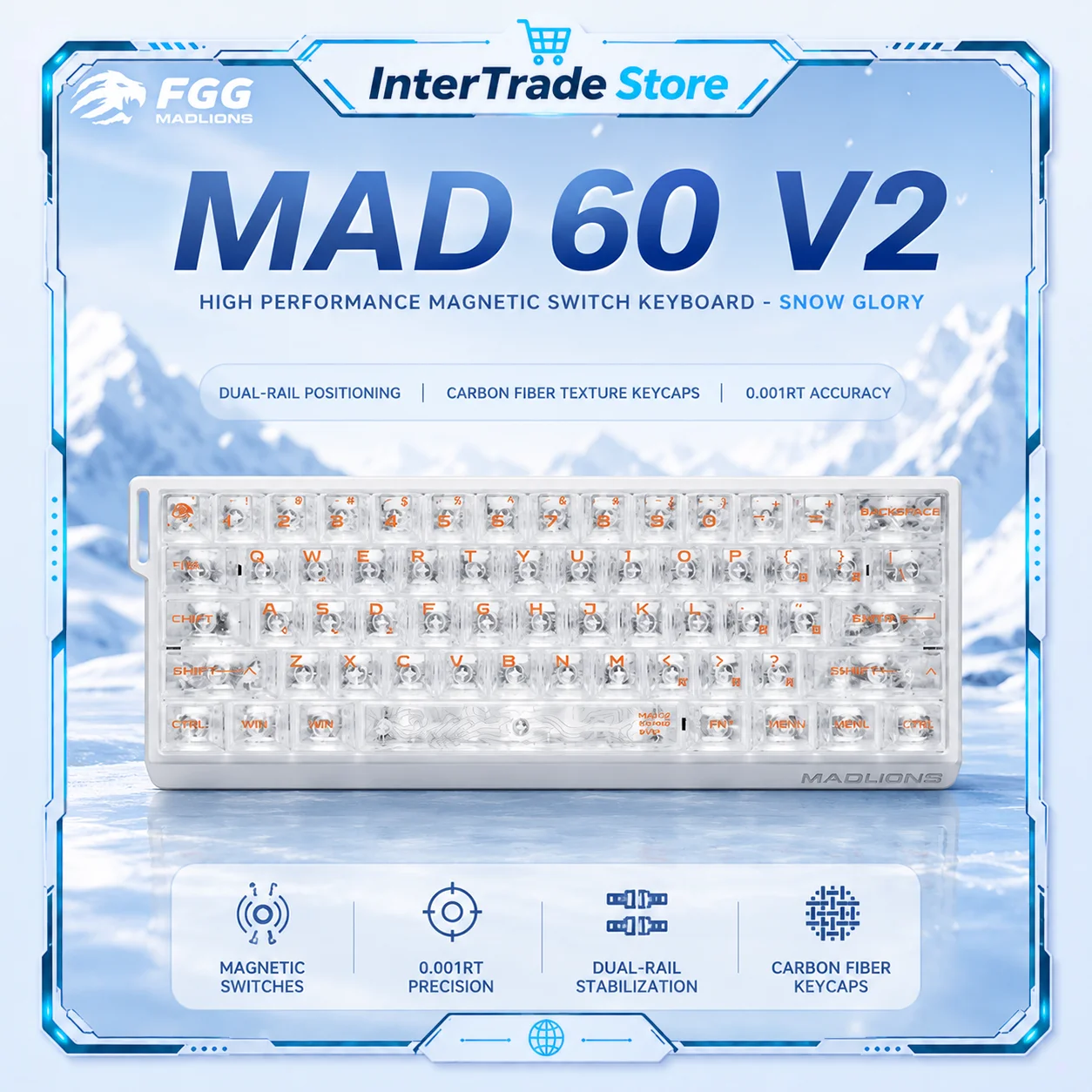 FGG Madlions MAD60 68 V2 Magnetic Gaming Keyboard 0.01mm RT 8K Polling Hot Swappable RGB Wired Web Driver 61/68 Keys