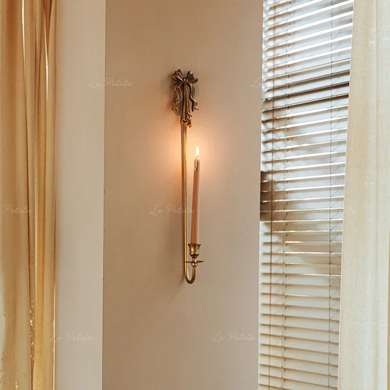 Golden Metal Candlestick Retro Bowknot Wall Decorative Candle Holder High Super Living Room Bedroom Hallway Home Iron Wall Decor
