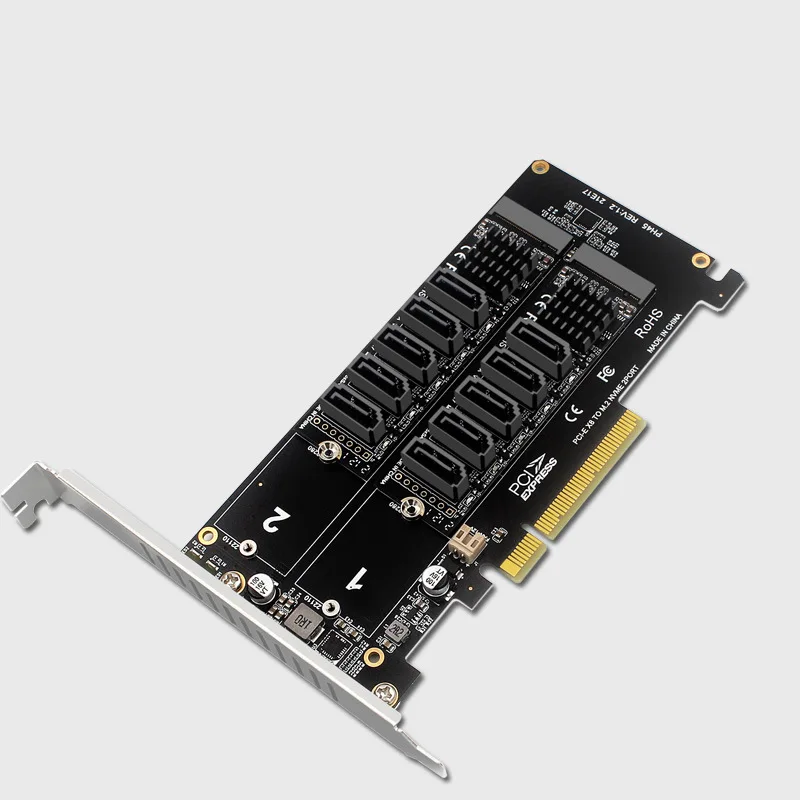 Imagem -04 - Dual M.2 Nvme Raid Pci-e x8 Cartão Dividido para 3.0 Sata 10-port Placa de Adaptador de Expansão Riser m2 Pcie 8x Jmb585 Chip Ph45 Mais Ph56