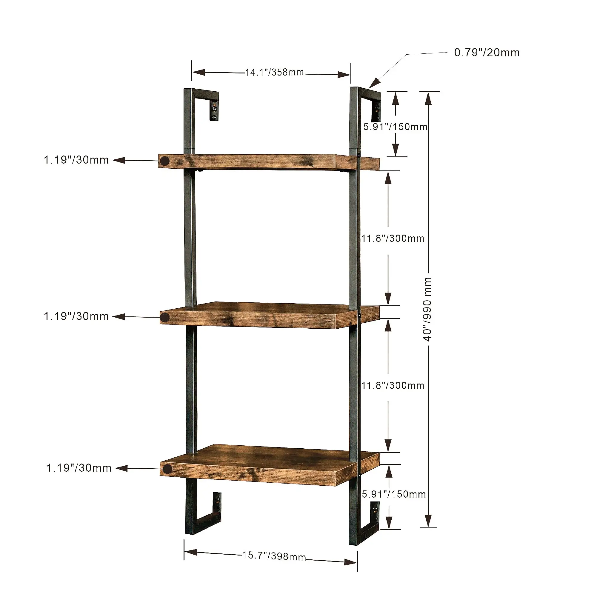 Factory Direct 2026 50lbs Capacity 3-Tier Floating Wall Shelves for Living Room Bathroom Kitchen Bedroom Stainless Steel Book/St