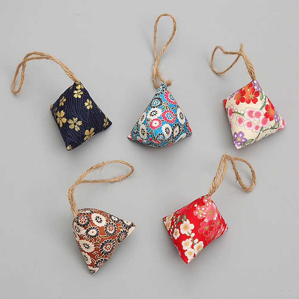 5pcs Japanese Style Rope Cat Grass Incense Bag Cat Catnip Hanging Toy Cage Pendant (Light Blue, Navy Blue, Light Brown, Pin