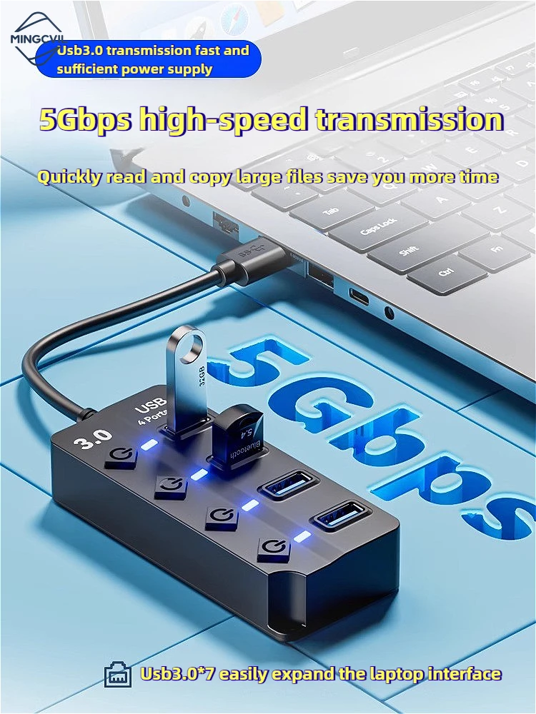 MINGCVIL 30 سنتيمتر كابل USB 3.0 4/7 ميناء متعدد USB الفاصل محور 3.0 USB محور متعدد المتوسع التبديل محور محطات الإرساء