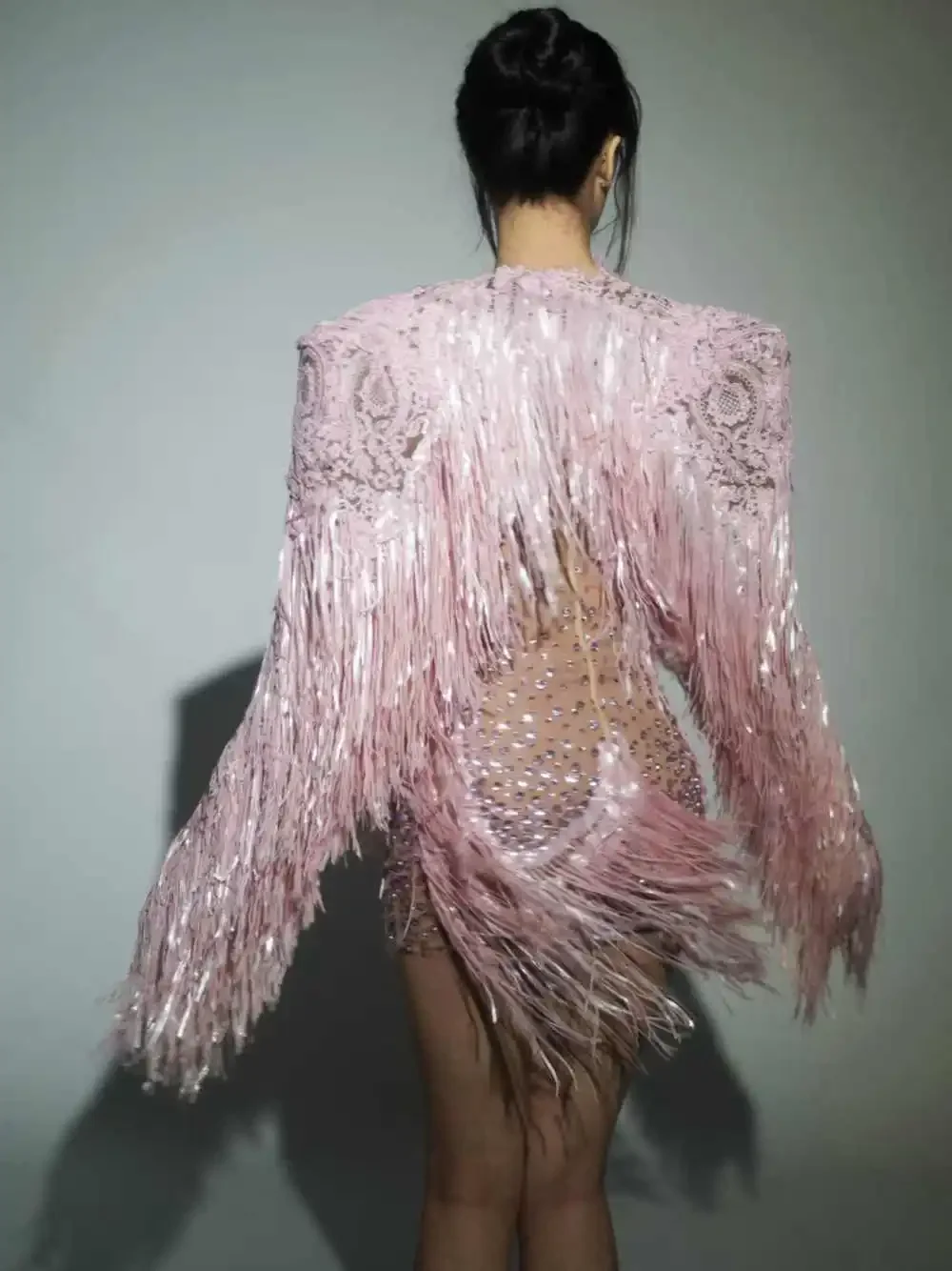 أحجار الراين الترتر شرابات فستان قصير شال 2 قطعة مجموعة مثير شفافة عيد ميلاد ملابس رقص المغني المرحلة ارتداء