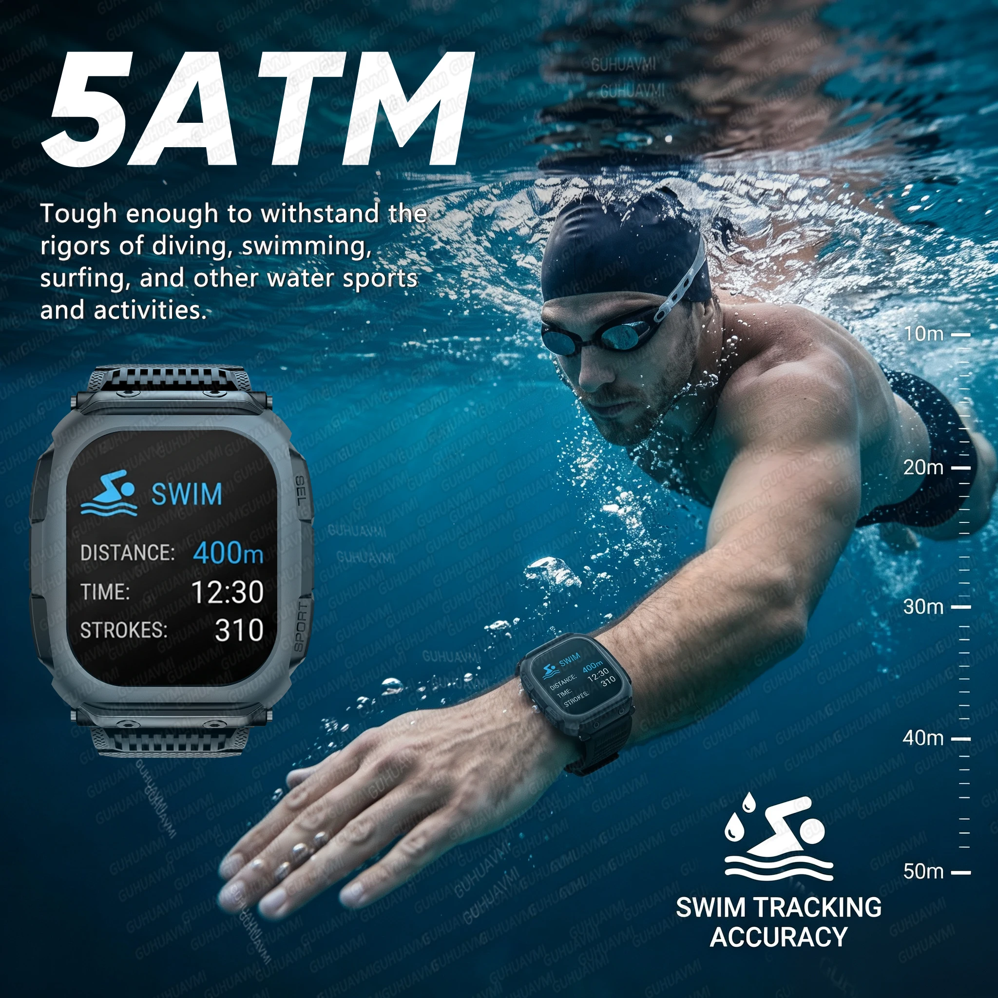 2026 New Rugged GPS Outdoor Fitness Smart Watch For Men Offline Map 5ATM Waterproof Compass 850mAh Battery Swim Tracker Bracelet