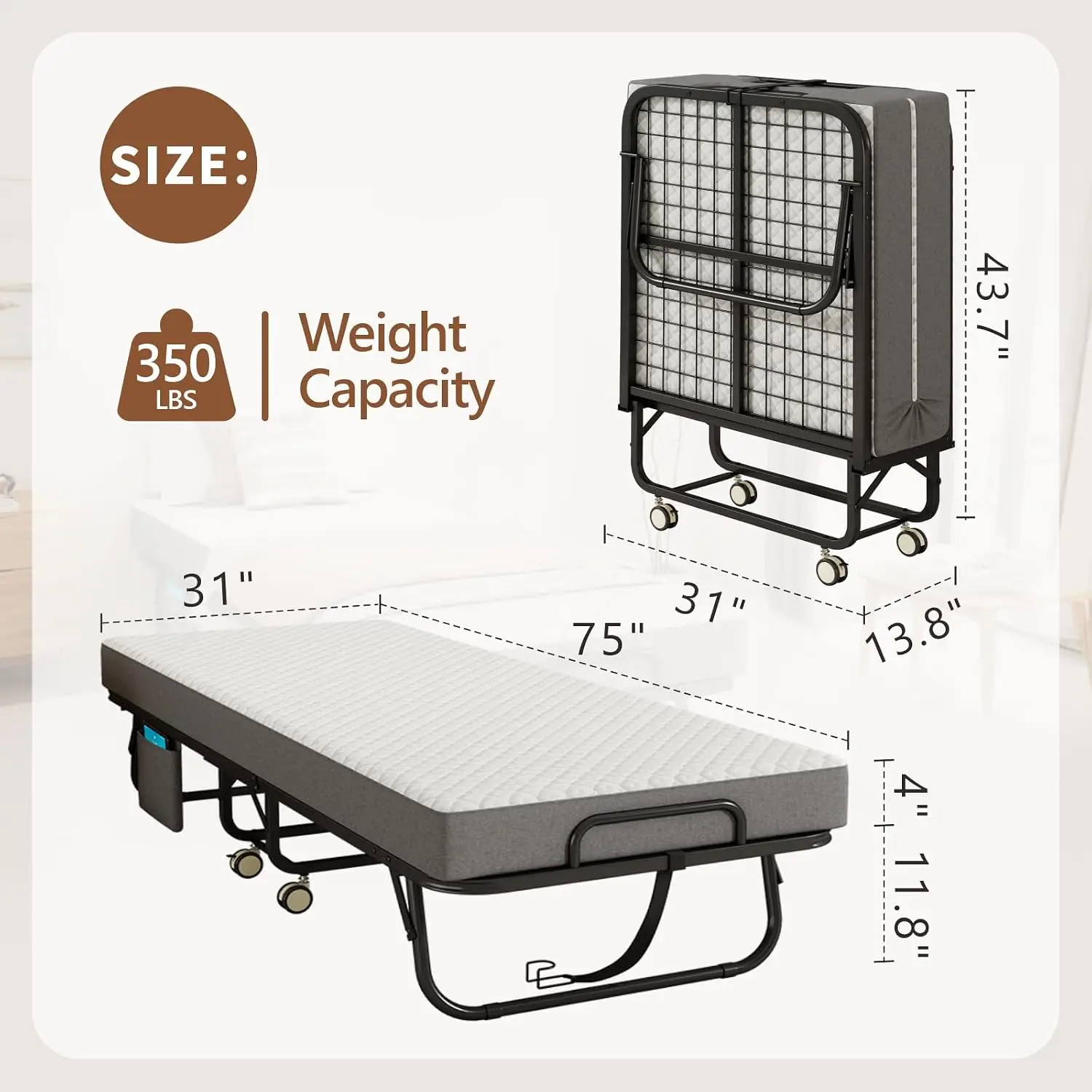 Folding Bed with Memory Foam Mattress 75