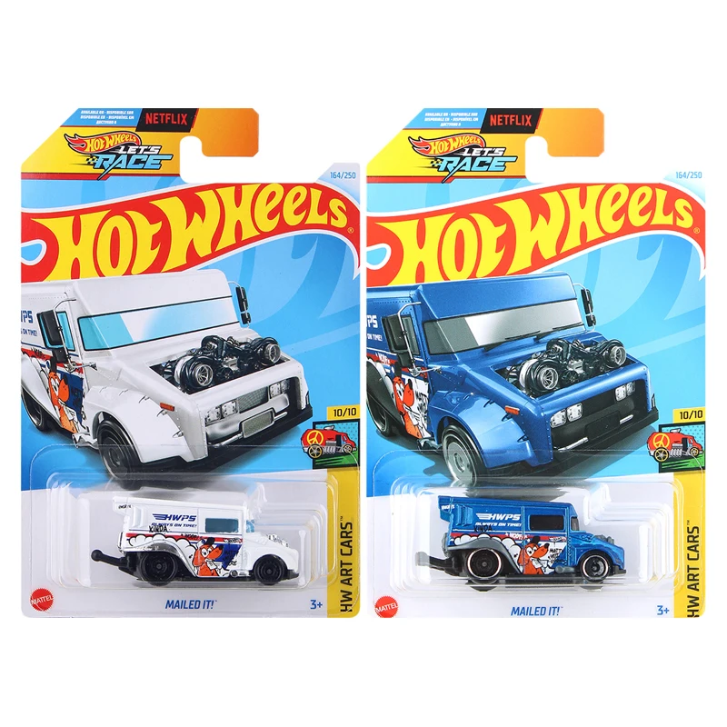 Hot Wheels Mailed It! White Blue #164 Let's Race 2024 HW Art Cars 1/64 Diecast Vehicle Car Model Toy for Boys Gift C4982