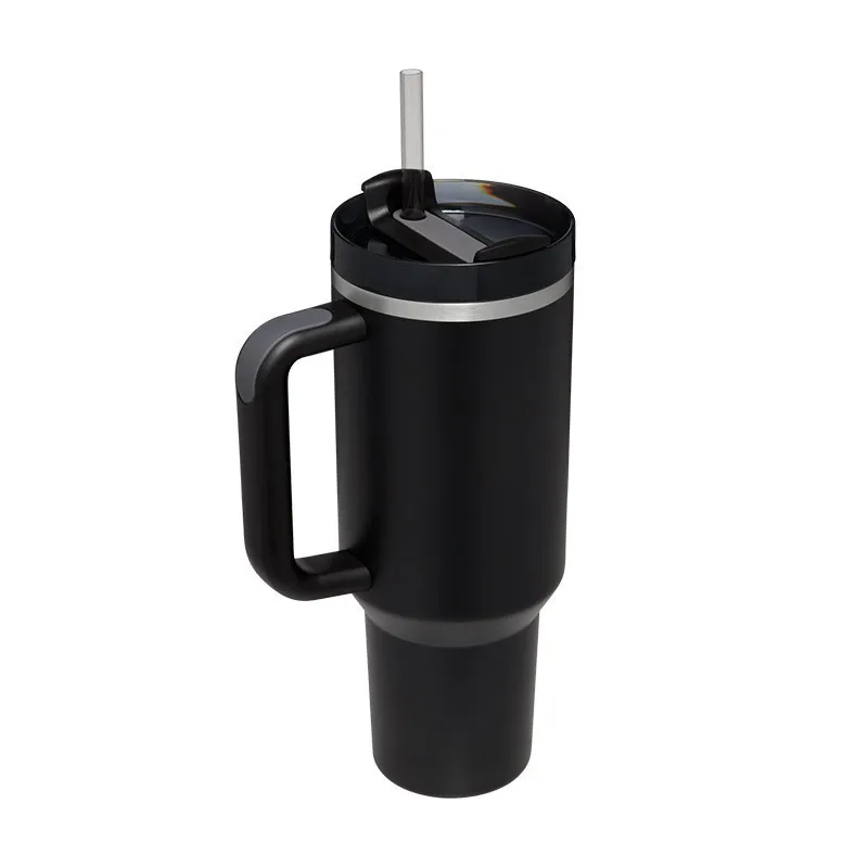 40oz 304 Stainless Steel Car Water Cup With Multi-color And Straw Handle Ice Cream Cup Double-layer Insulated Cup