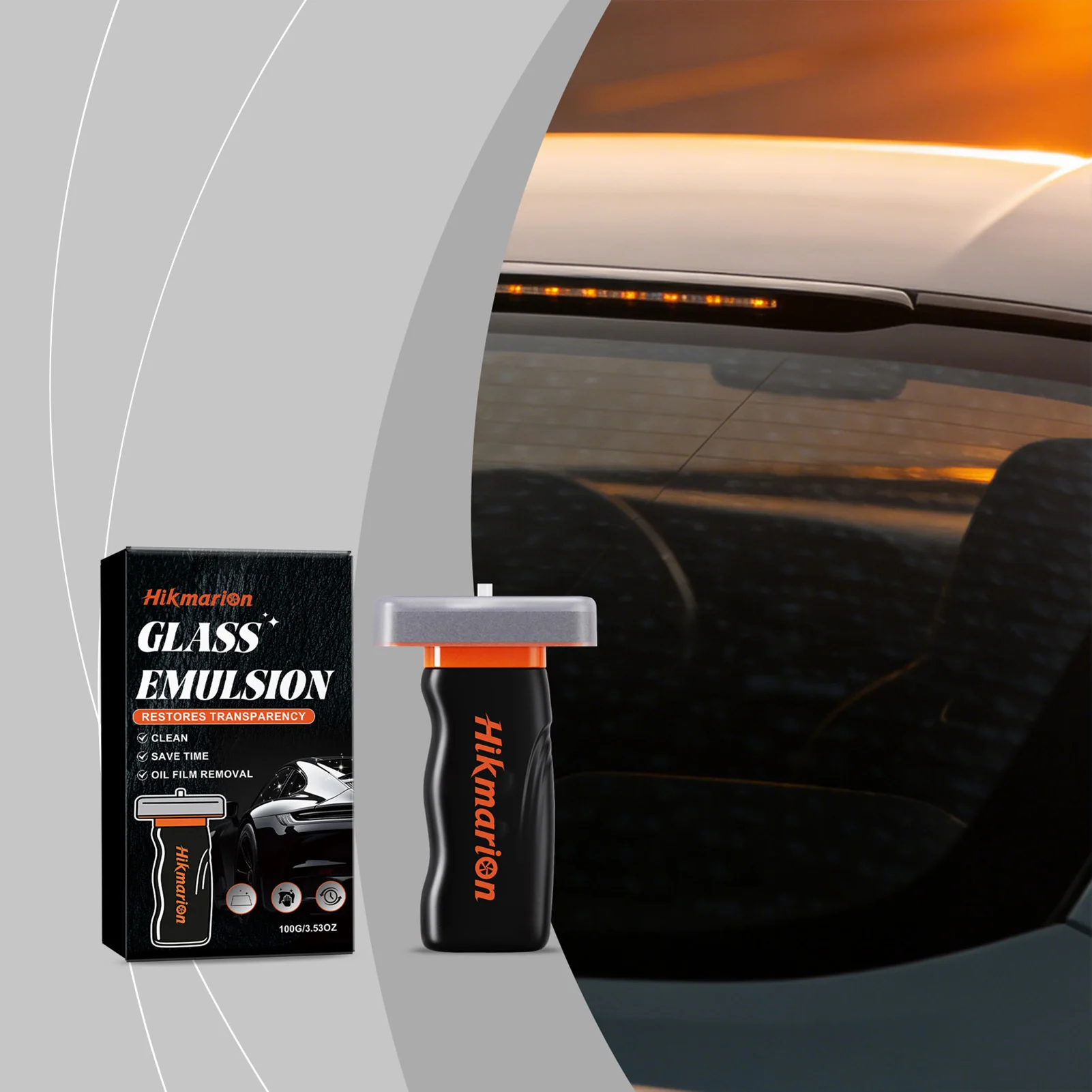 Glass Oil Film Remover for Car, 100ml Roll-On Glass Compound with Cleaning Board, Removes Oil Film & Smudges, Improve Clarity