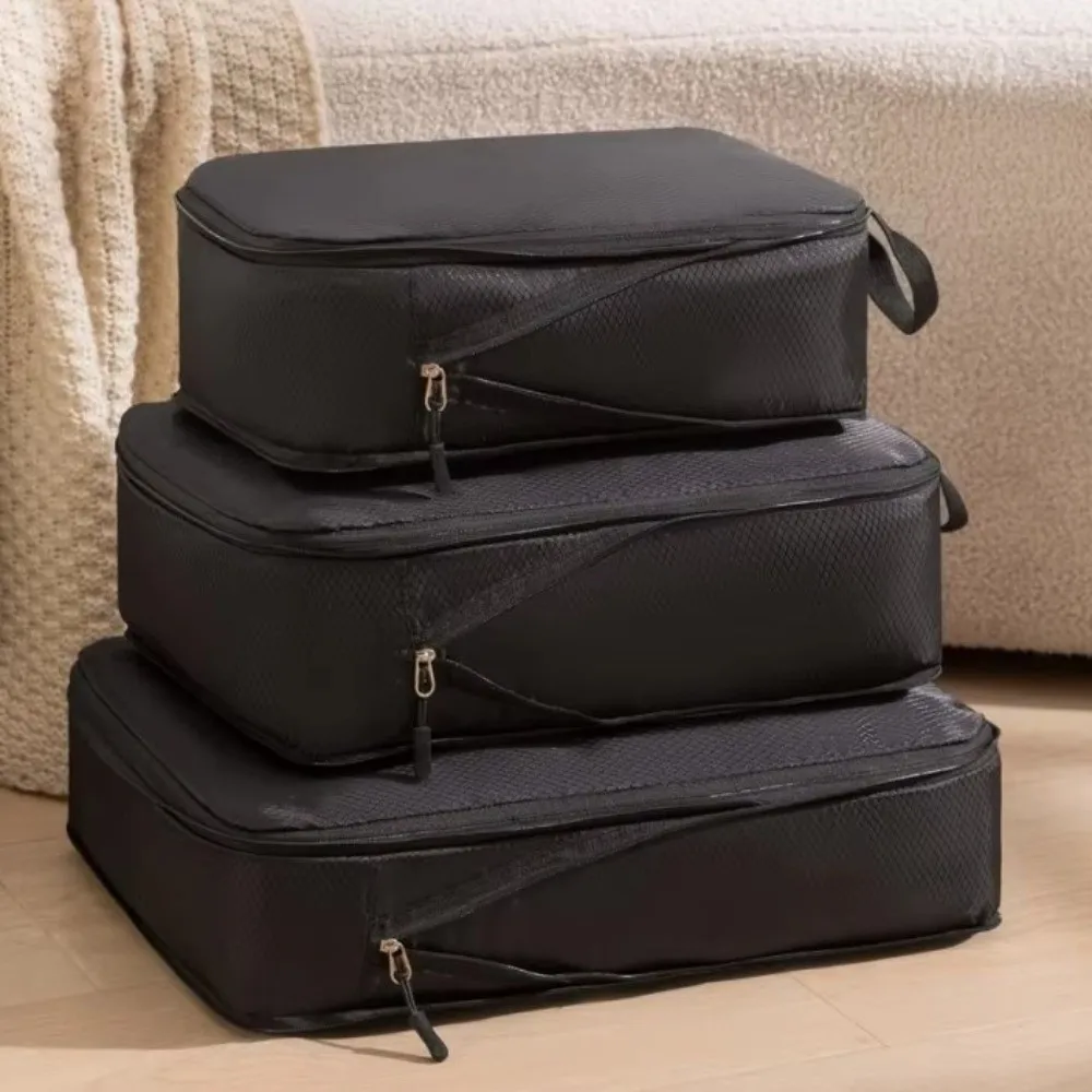 3 pcs/set Polyester Travel Compression Packing Cubes Large Capacity Compressible Portable Luggage Organizer Self-Compressing