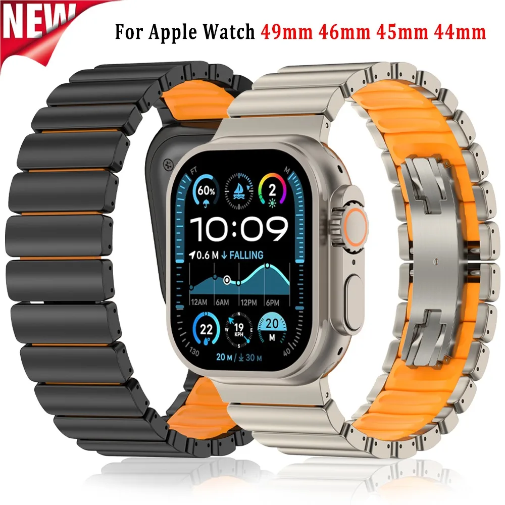Titanium+Rubber Band For Apple Watch Ultra 3 2 49mm Series 11 10 46mm Butterfly Buckle Strap For iWatch 9 8 7 6 5 4 SE 3 44 45mm