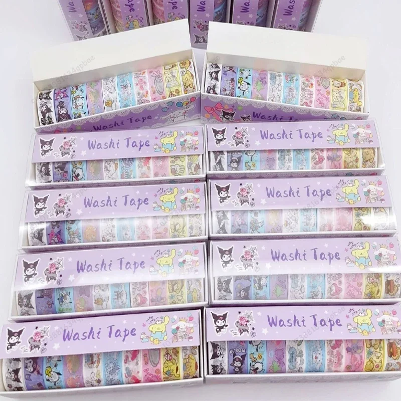 New Sanrio washi tape 10 rolls handbook stickers cartoon cute kuromi handbook material decorative stickers