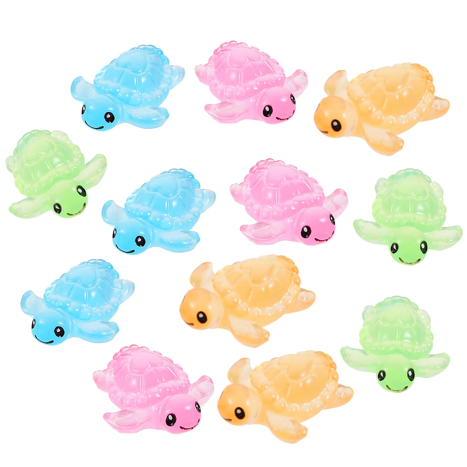 

12 Pcs Luminous Ornaments Decorations Mini Figurine Miniature Sea Resin Tortoise Topiaries