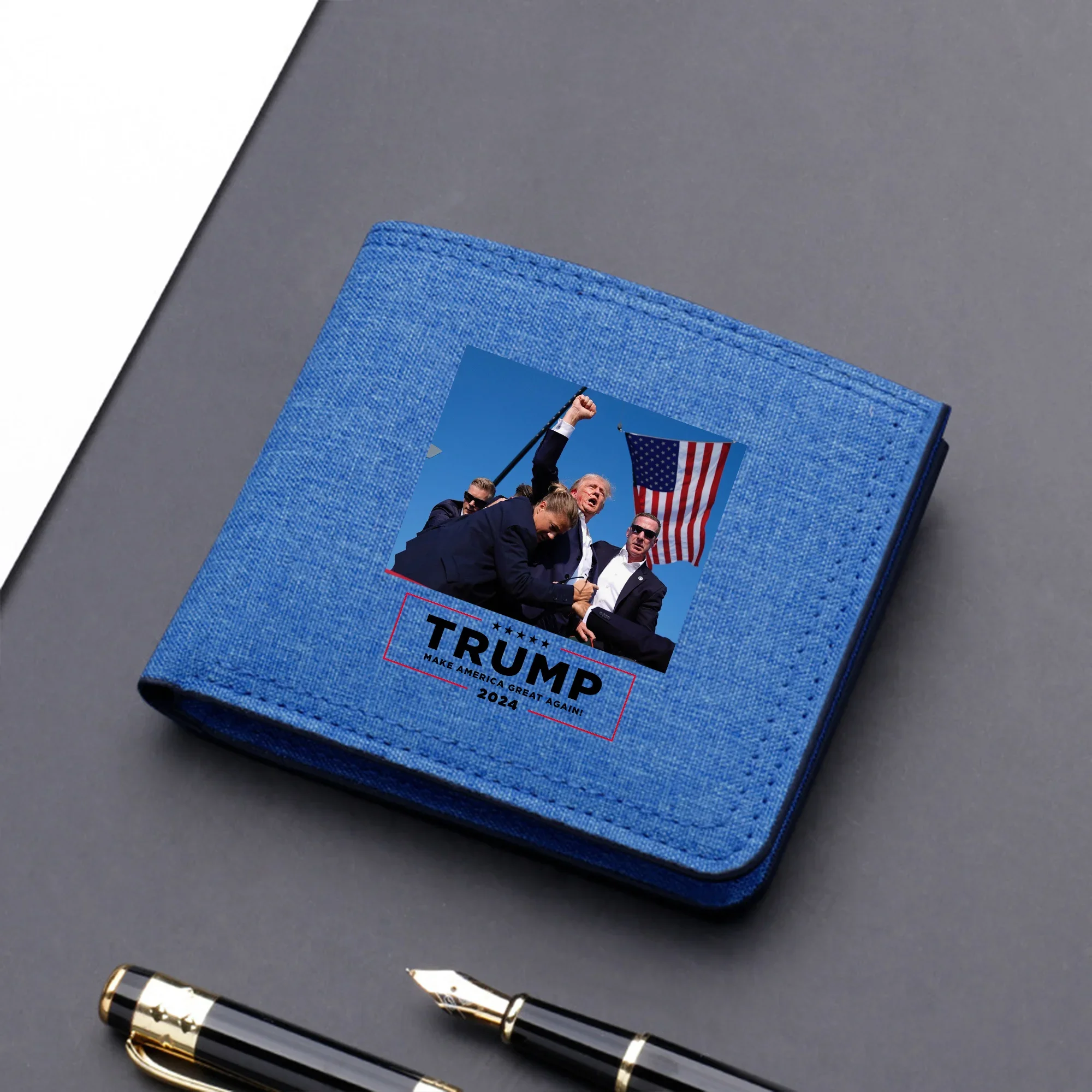 "دونالد ترامب 2024" مطبوعة قماش محفظة قصيرة موضة محفظة ثنائية الطي الأعمال محفظة عادية مع فتحات بطاقة الهدايا الإبداعية