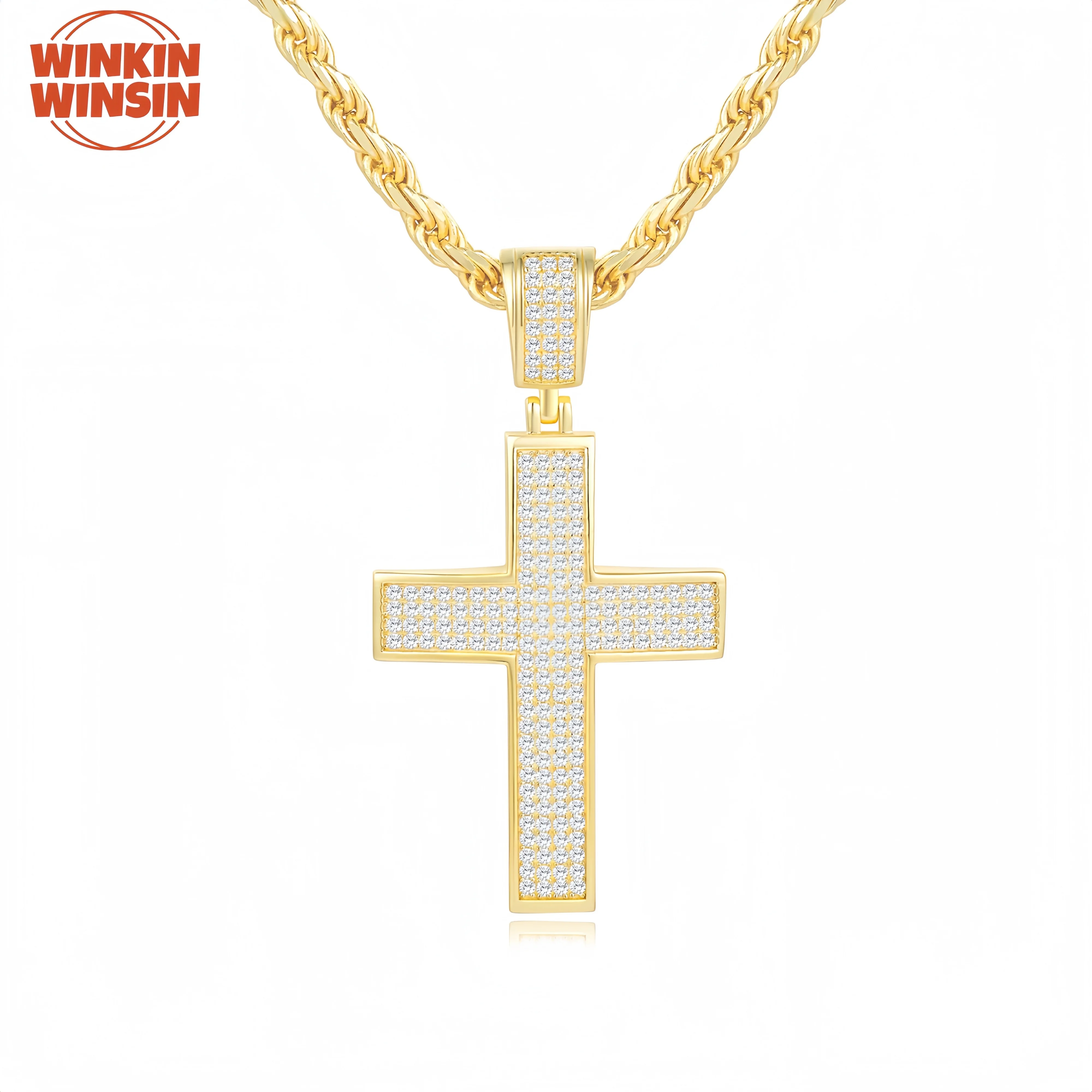 

Winkin Winsin Brand 925 Sterling Silver Necklace GRA Certificate Cross Pendant Adorned With Hip-Hop Moissanite Necklace Jewelry