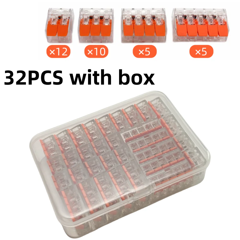 

32Pcs Orange Quick Plug-In Terminals Universal Type Wire Connectors 250V/32A Electrical Equipment Connectors With Box