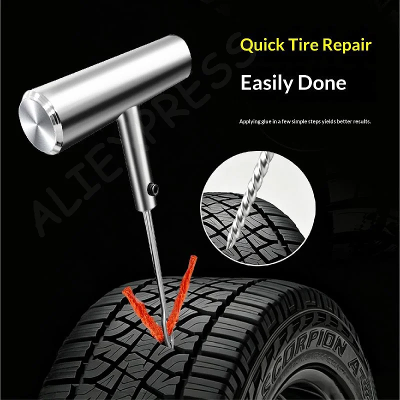 [G]Car Tire Repair Kit Heavy Duty Puncture Mending Emergency Tool Set with Box for ATV UTV Vehicle Use view 5