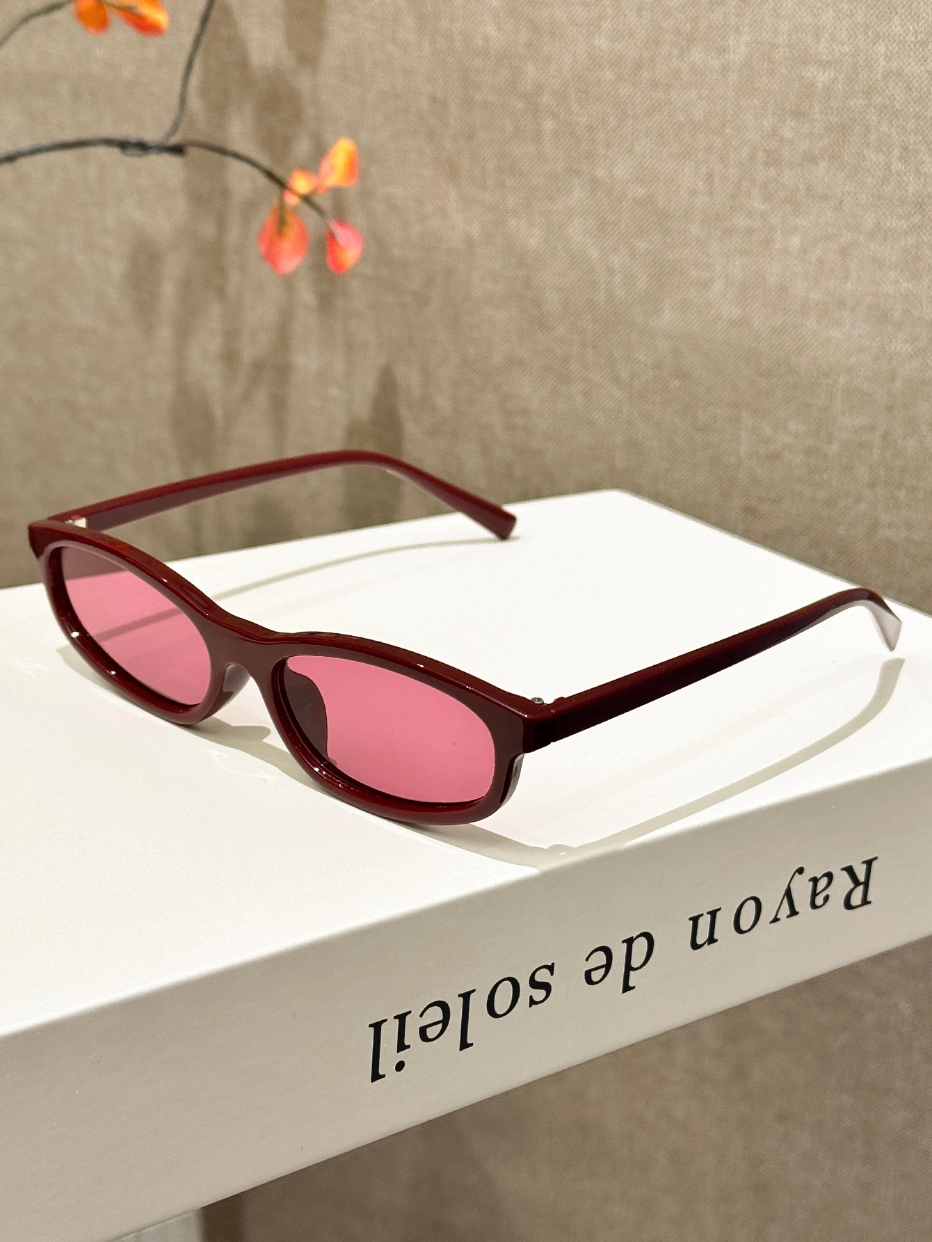 1Pc Wine Red Frame Y2K Oval Su - Street Fashion Vibes review and price