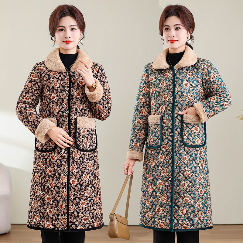 

Длинное хлопковое длинное жакет размера плюс для пожилых мам среднего возраста, зимнее теплое моющееся пальто на подкладке