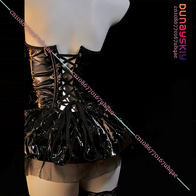 Oryginalna japońska seksowna sukienka małego diabła impreza festiwalowa pasek ze skóry lakierowanej czarny top spódnica garnitur 2025 Halloween seksowny mundur