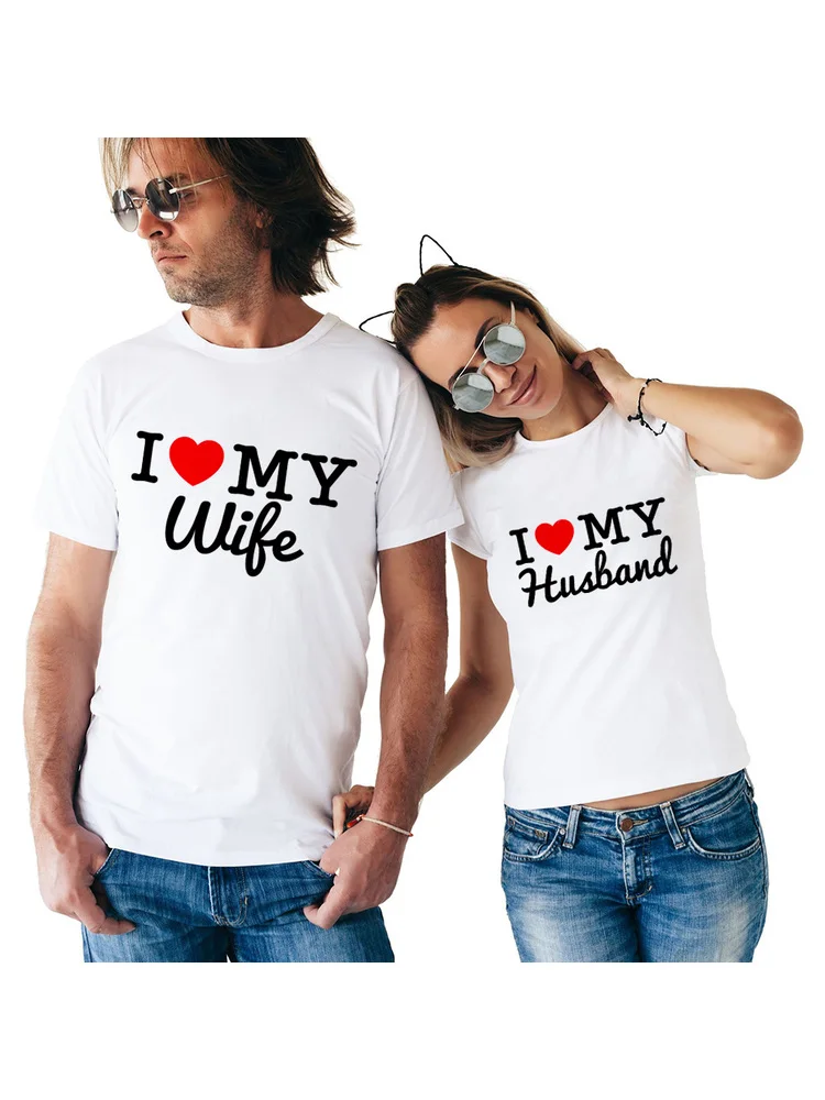 New Arrival Groom Bride Lovers TShirt Women Men I Love My Wife Husband Printing Tshirt Husband and Wife Wedding Anniversary Gift