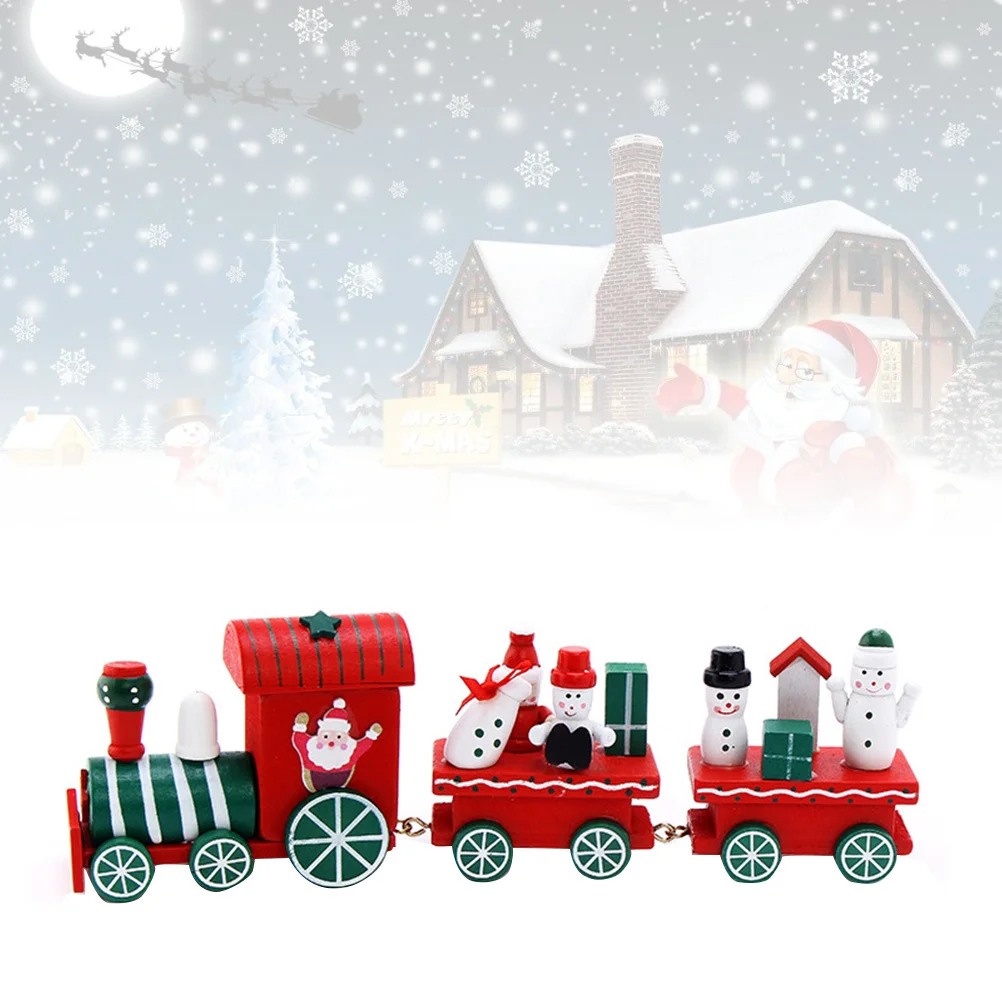 Treno in legno per bambini di Natale Mini albero di Natale Decor Ornamento in legno naturale Regalo Decorazione per feste Treno in legno