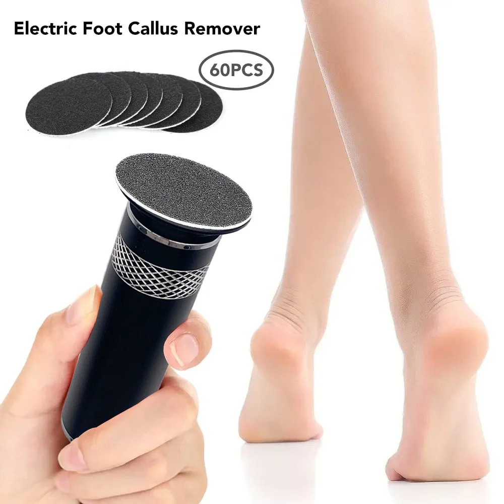 Electric Foot Sander with 60 Sandpaper Discs to Clean Cracked, Rough Skin and Calluses