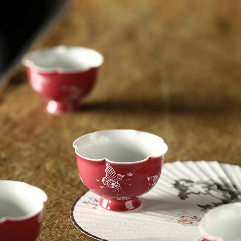 

Jingdezhen Sunny Chinese Hand-Painted Flying Flowers and Dancing Butterflies Master Cup Tea Cup Three-Dimensional Hand Painted P