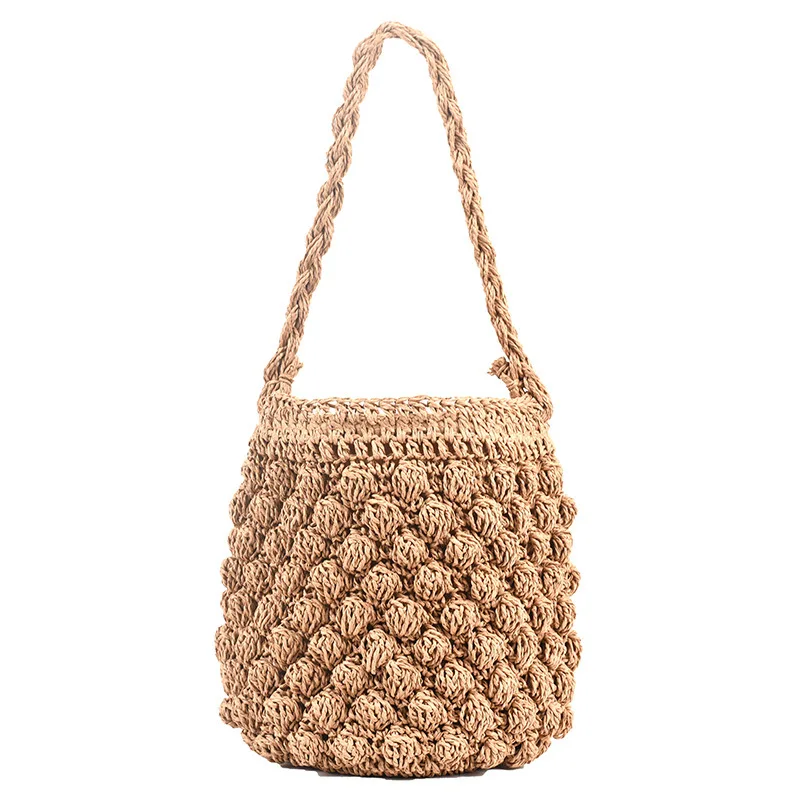 Straw Woven Bag 2022 New Bag Women's Beach Vacation Woven Bucket Bag Hollow Net Red Shoulder Messenger Bag Wholesale