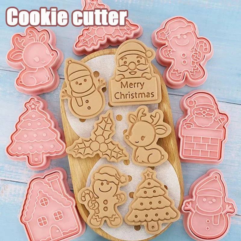 1-4Sets Christmas Cookie Cutters 3D Embossed Press Molds Fondant Biscuit Cutters Baking Tools for Cookies Cakes Holiday Party