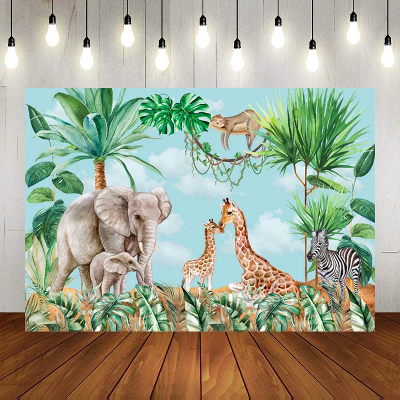 Safari Wild one Jungle Animals Photography Backdrop First Happy Birthday Party  Background Banner Poster Decoration Baby Shower