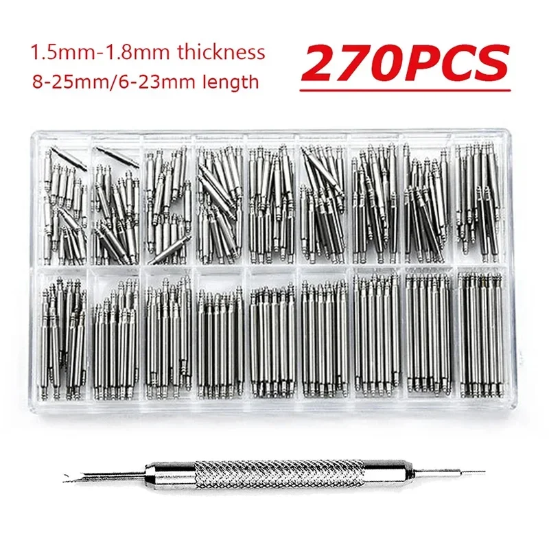 270pcs/set Strainless Steel Spring Bars Dia 1.5mm/1.8mm length8mm -25mm/6mm -23mm Watchband Strap Belt Watch Repair Tools Pin