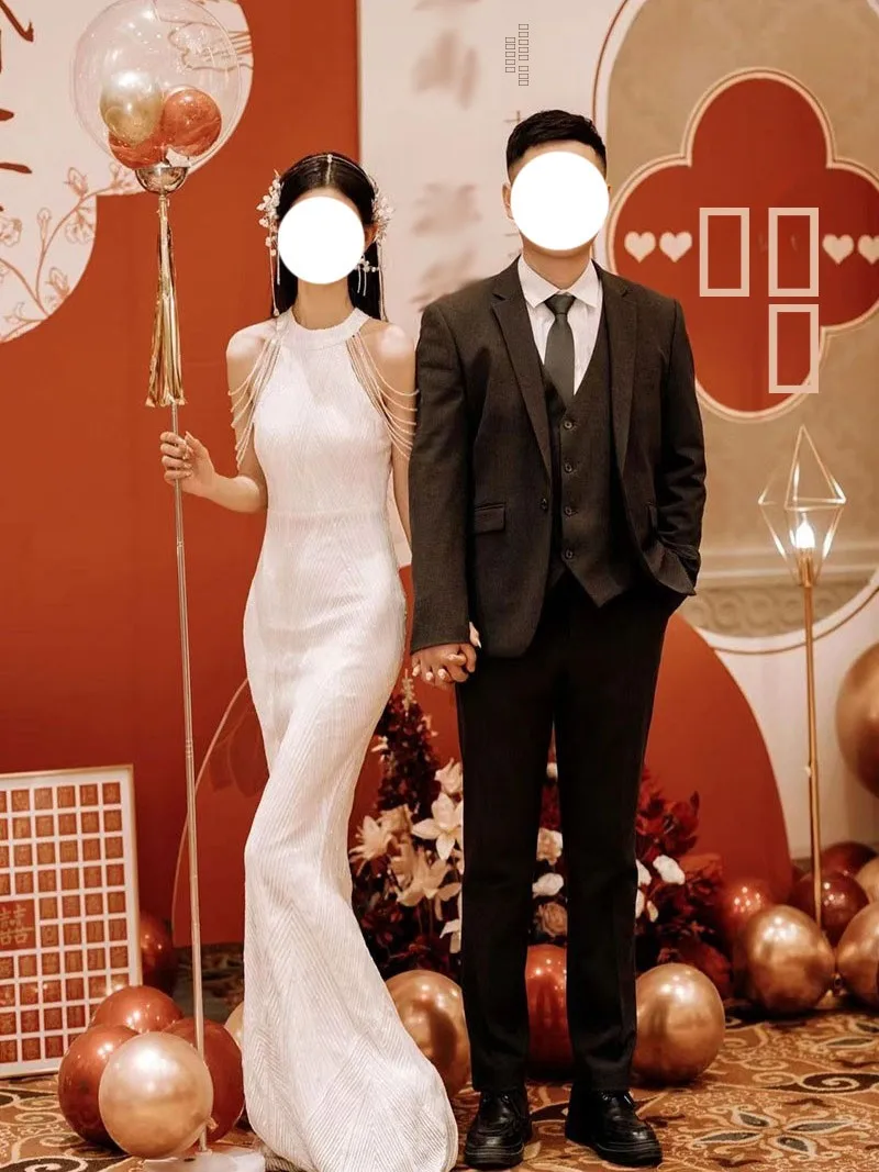 

White Reformed Wedding Dr for Bridesmaid Evening Gown Luxury mat Floor-Length Draped Neline Zipper