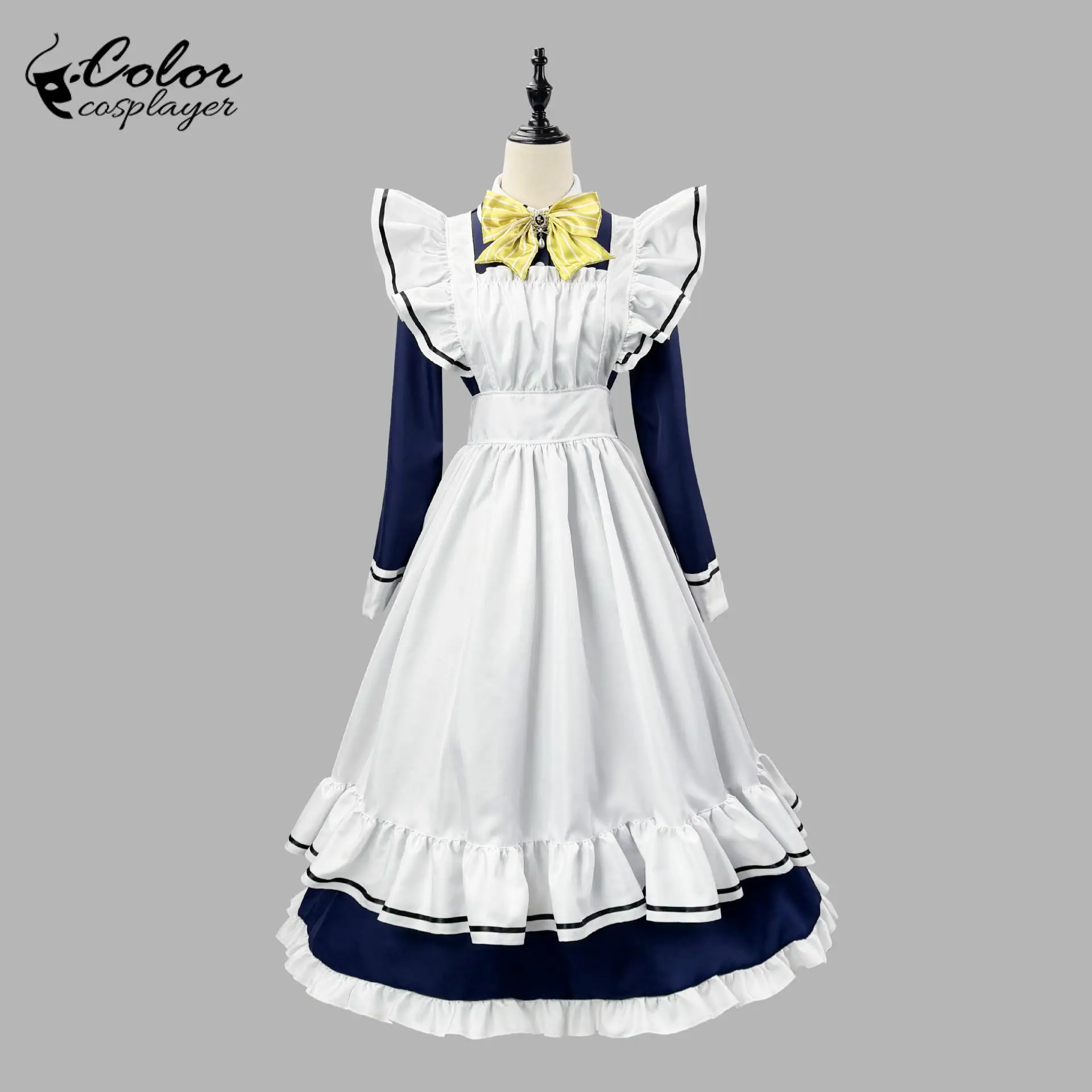 

Japanese Style Maid Dress Anime Cosplay Costume Long Sleeved Gown Navy Blue Dress Comic Con Women Lolita Carnival Festival Wear
