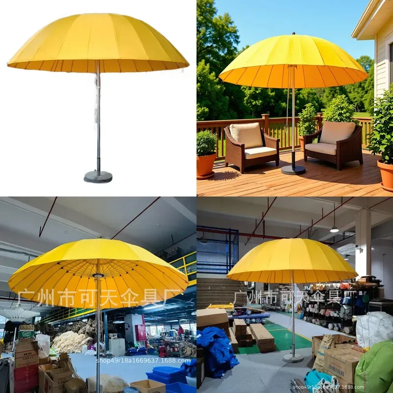 24 Rib Fiberglass Sun Umbrella with Center Pole Long Handle for Outdoor Garden Patio Commercial Advertising Use