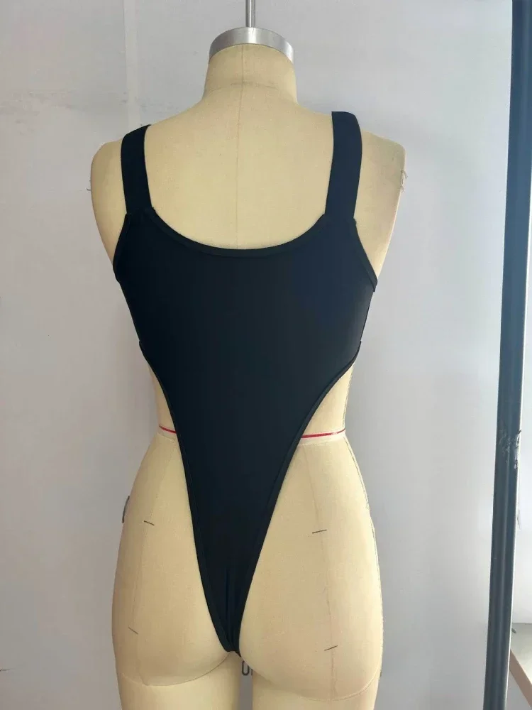 여성용 섹시한 하이 컷 수영복, 티팬티 원피스 수영복, 티팬티 모노키니, 목욕 세트, 비치웨어, 블랙, 2024 여름 신상