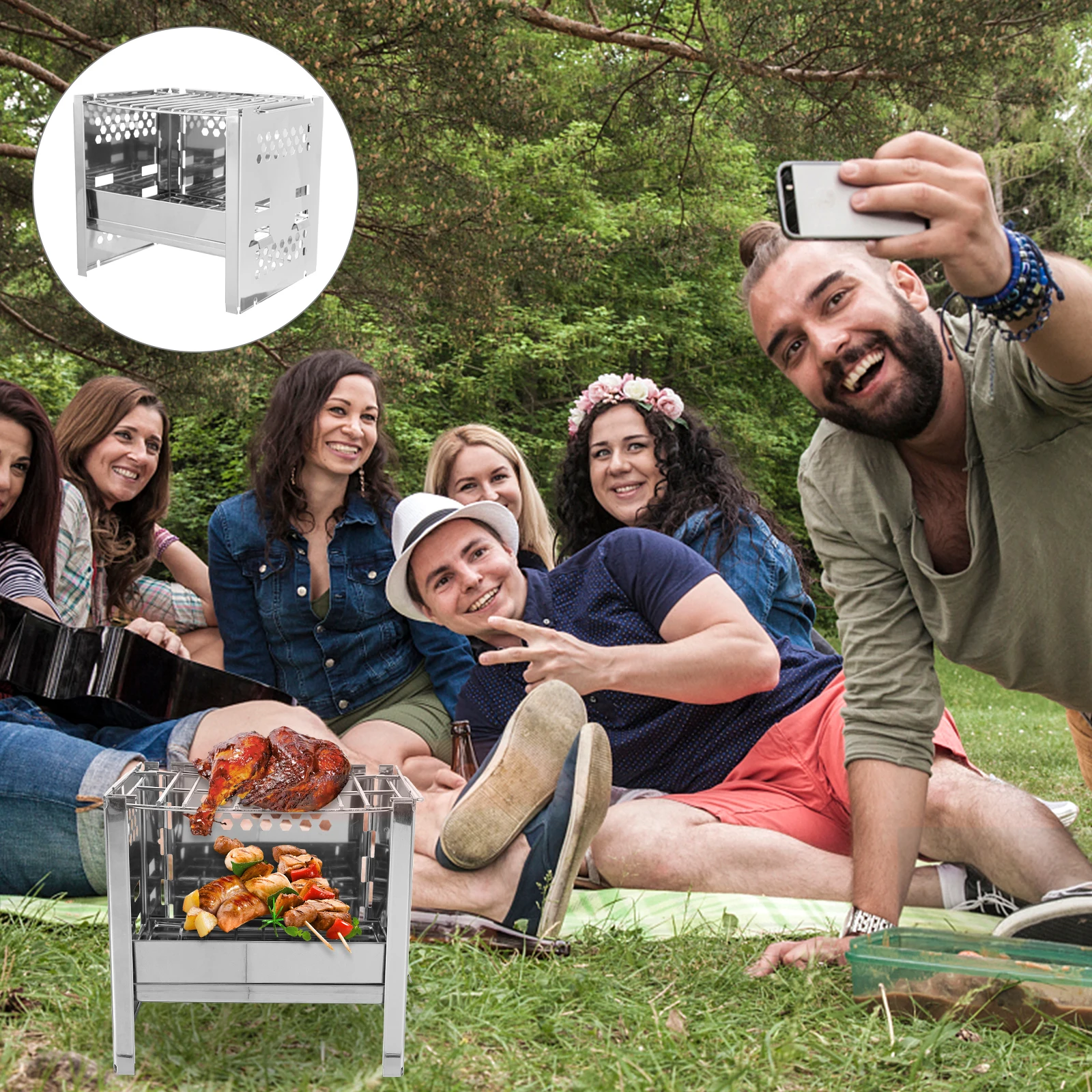 

Stainless Steel BBQ Grill Portable Barbecue Rack for Outdoor Camping Picnic Durable Practical Long Term Use Kitchen Bar Supplies