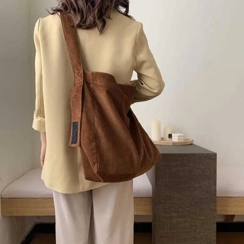 Women Fashion Retro Corduroy Crossbody Bag Large Capacity Tote Bag Shoulder Bag Beach Travel Cycling Outdoor