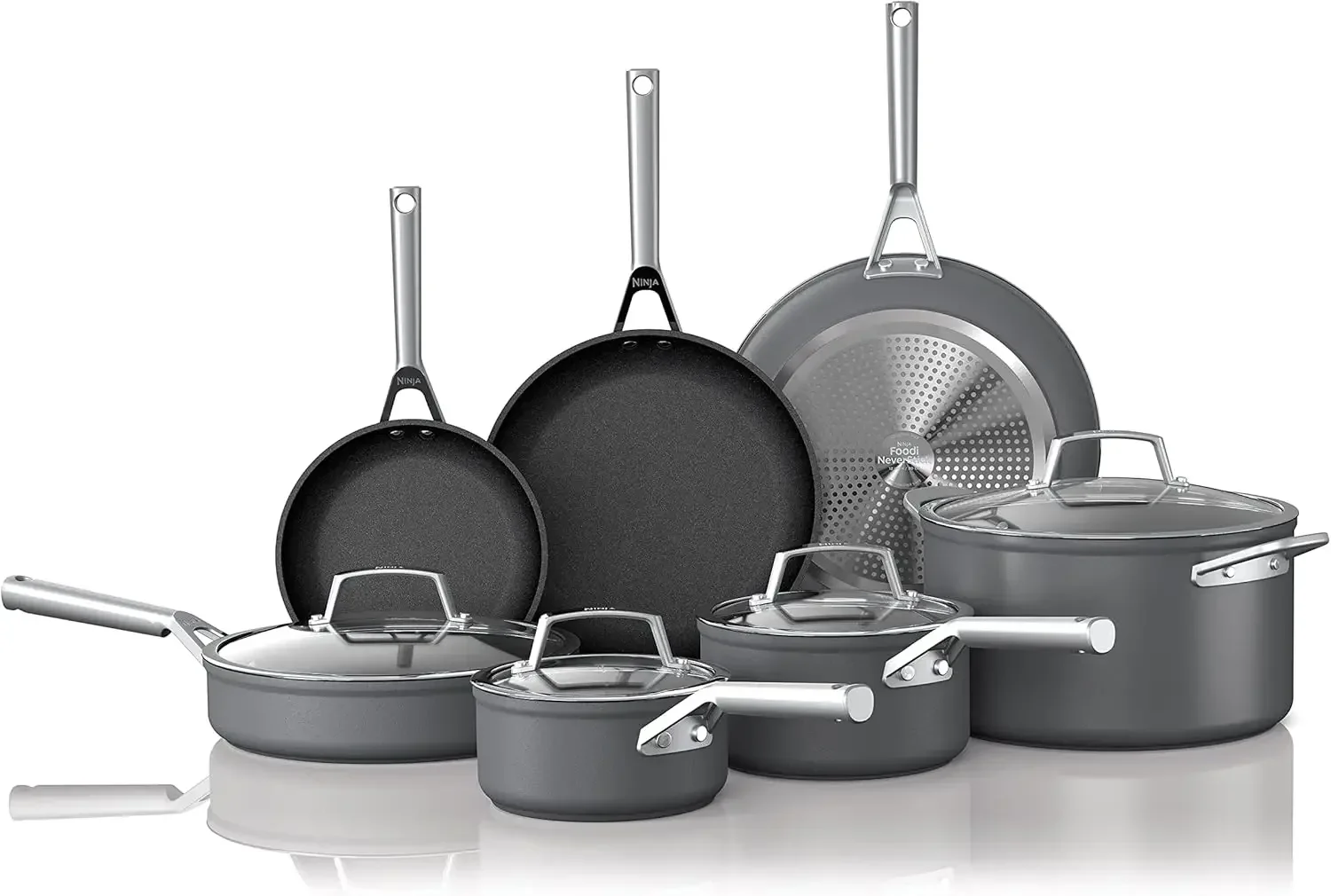 

Cookware, 12-Piece Cookware Set, Fry Pan, Sauce Pan, Sauté Pan, Glass Lid, Stock Pot, Foodi NeverStick Premium, Hard-Anodized