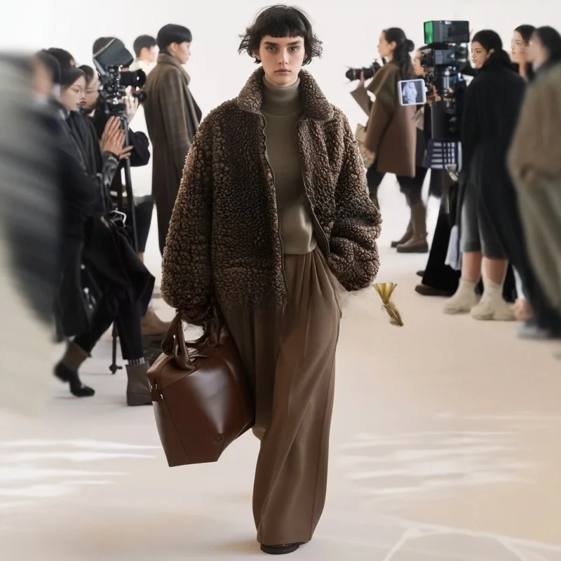 

Lamb Fur Jaet Street Sle Warmth Faionable Collection Luxury Brand Outerwear Single Item Women's Premium Quali Coat