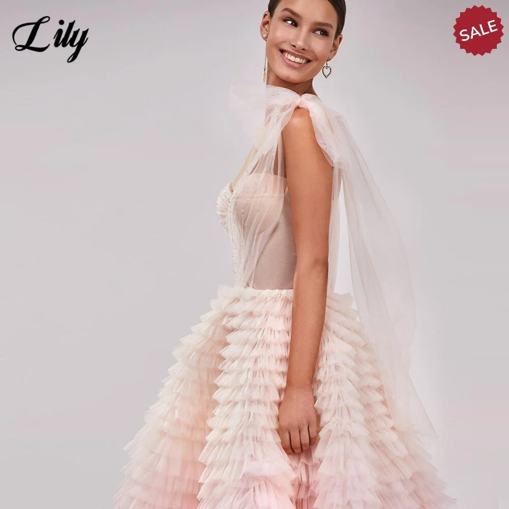 فستان حفلات رائع متدرج وردي من الزنبق على شكل قلب بكتف واحد للحفلات الراقصة للمرأة على شكل حرف a بطبقات توتو فستان سهرة مخصص #4