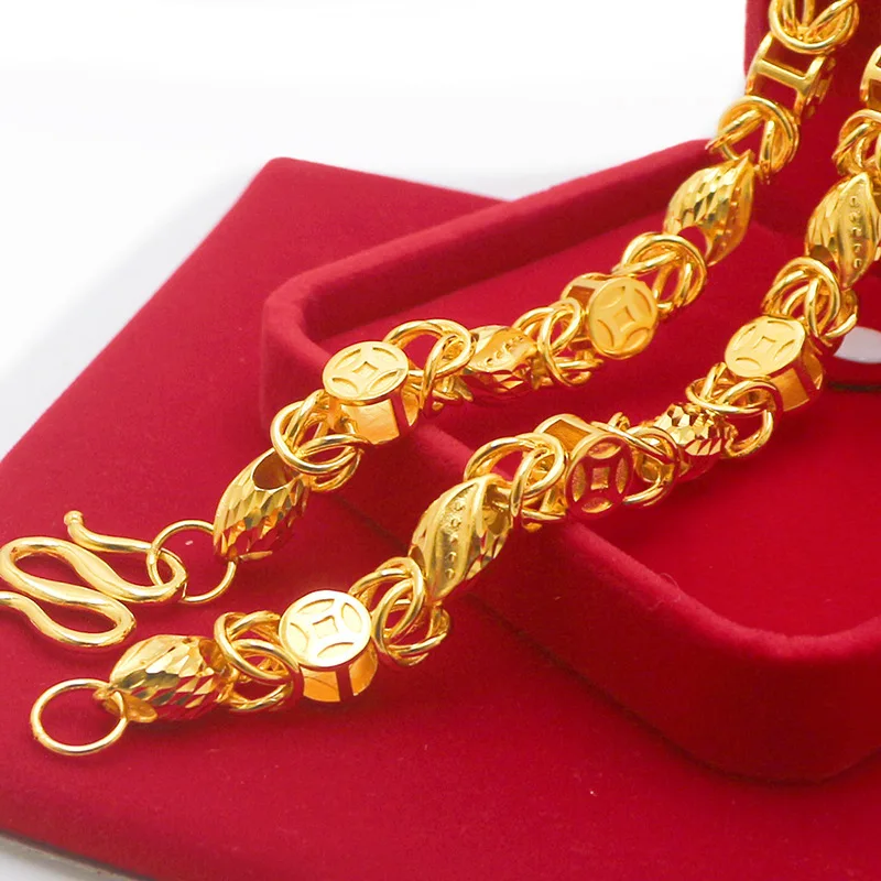 

10mm olive copper coin 24K real gold necklace 9999 necklace hollow Vietnamese pure gold cylinder beads jewelry