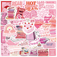 60Pcs Pink Bookish Reading Book Stickers for Students School Season Gifts Scrapbooking Notebooks DIY Laptop Phone Bottle Kids