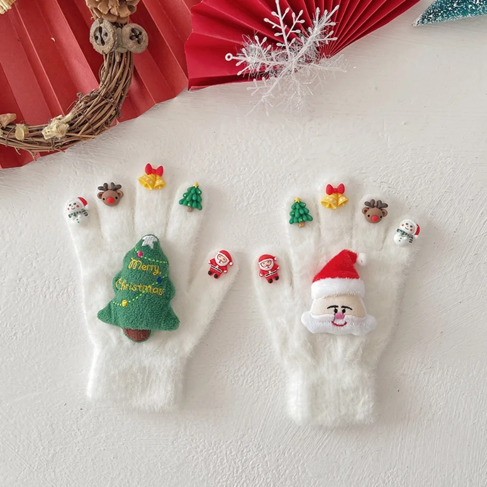 Handwear dos desenhos animados luvas de natal engrossar boneco de neve padrão natal luvas de inverno de malha engraçado luvas quentes presente dando