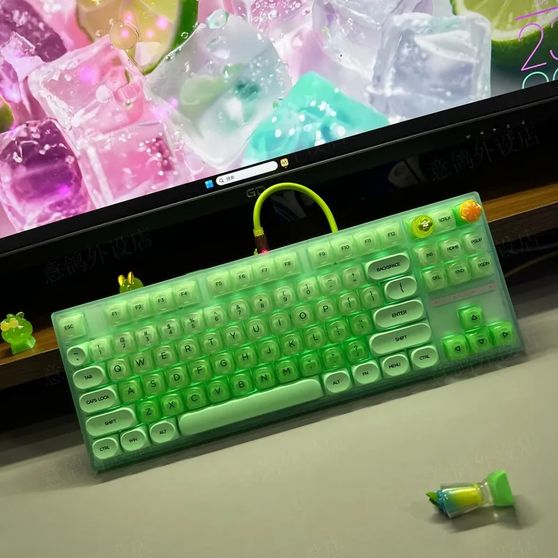 Lime Jelly Green Mechanical Keyboard keycap 87 Key Wired Computer Office Esports Games Keyboard Customized Hot Plug Keyboard