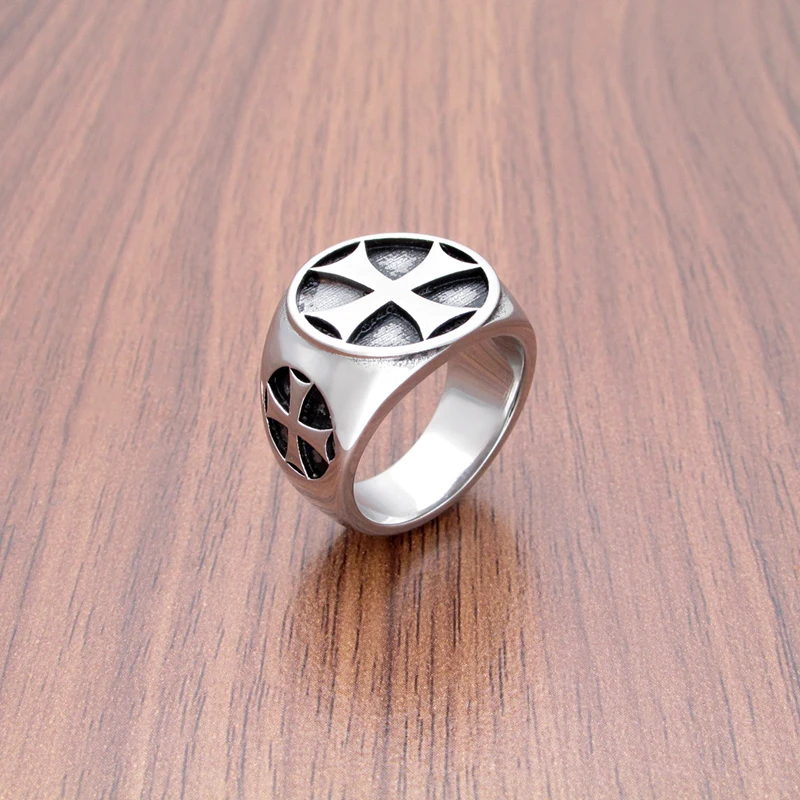 Classical 316L Stainless Steel Iron Cross Ring Men's Punk Party Round Biker Jewelry Gift