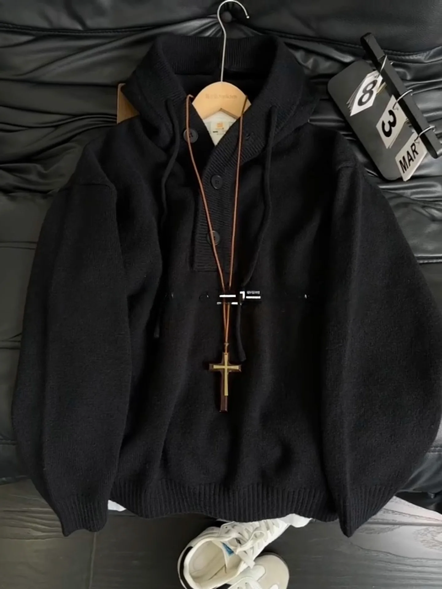 

Мужская свободная толстовка с капюшоном и воротником-хенли, трикотажная, удобная, повседневная верхняя одежда для молодежи, осенняя мода