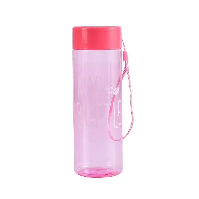 500ML Water Bottle Transparent Square Plastic Drink Cup Outdoor Cold Juice Milk Sport Bottle with Portable Rope Leakproof